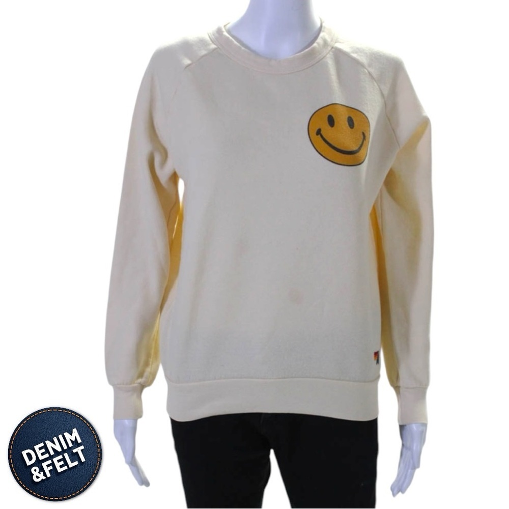Aviator Nation Vintage White Smiley Face Crewneck Sweatshirt XS Athleisure‎ - Picture 2 of 13